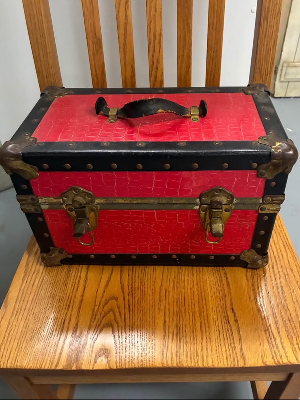 Buxton Red and Black Vintage Style Travel Trunk Accent Box
